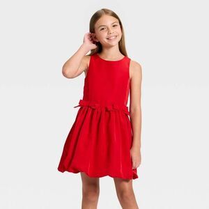 Girls' Short Sleeve Bubble Hem Dress - Cat & Jack™ Wine Red XS